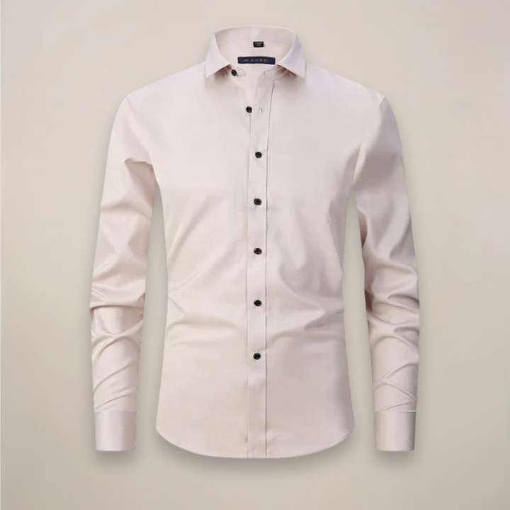 Men's easy-care long-sleeve button-up shirt, wrinkle-free, for versatile business casual.