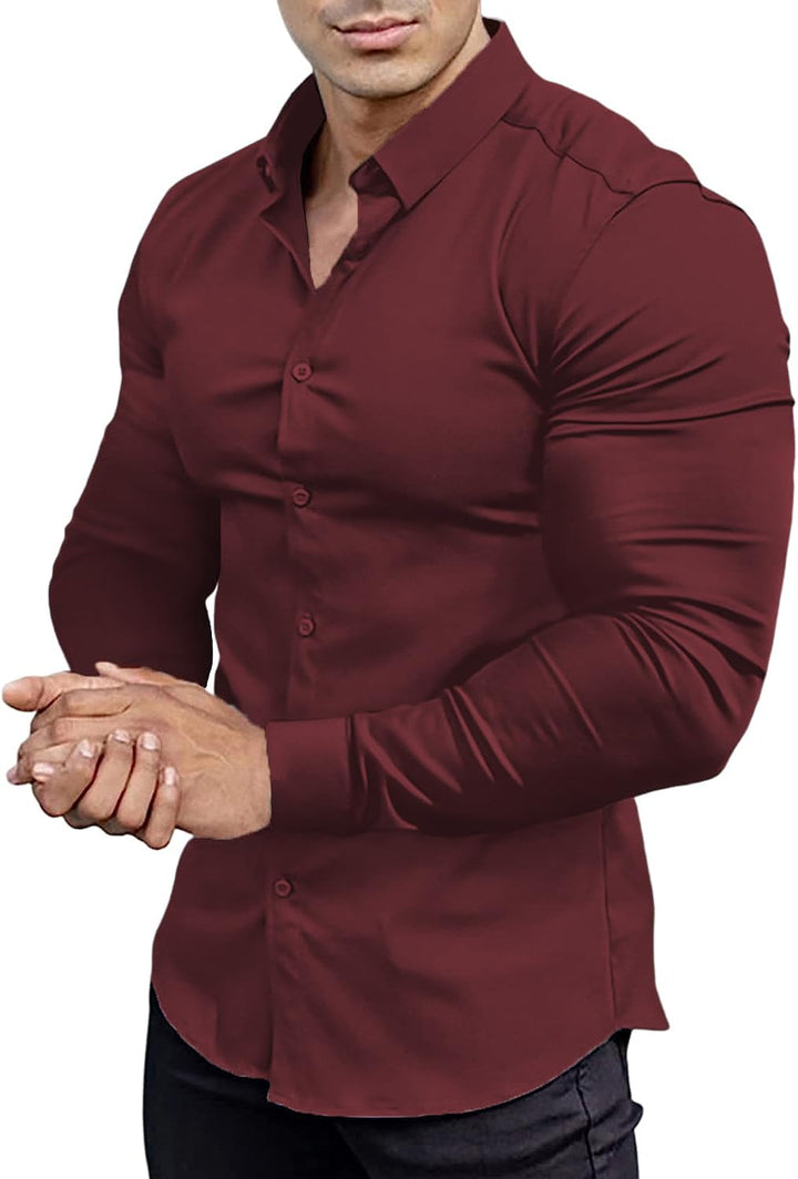 Men's office attire shirt, slim fit & wrinkle-free, perfect for a professional, sharp look.