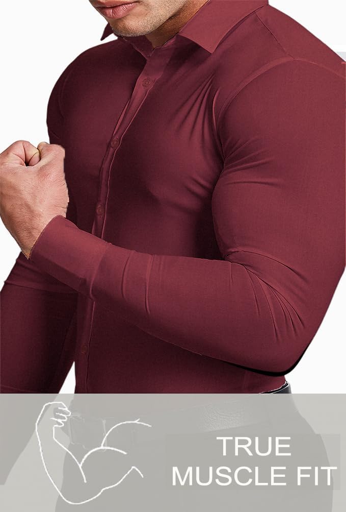 Long sleeve men's dress shirt, slim fit with wrinkle-free fabric for ultimate comfort.
