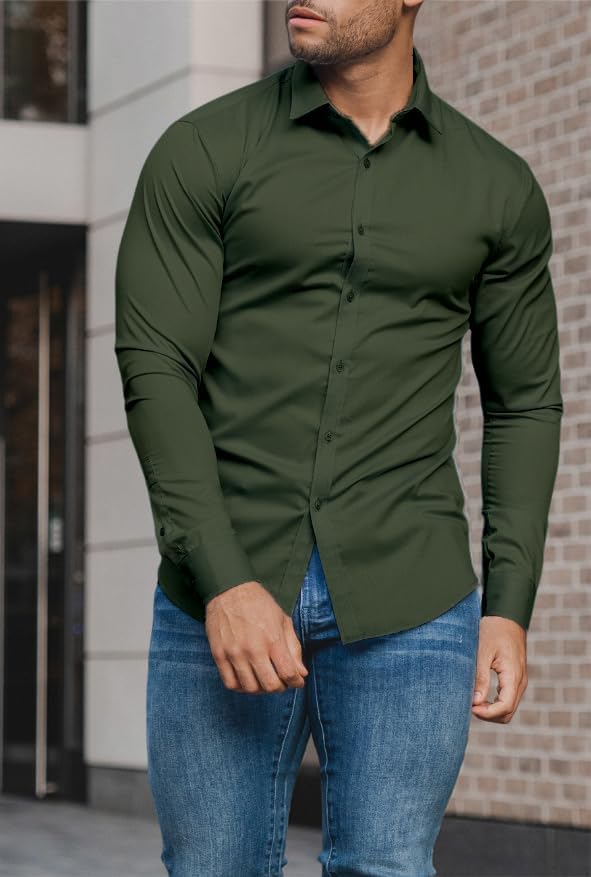 Polished men's dress shirt, slim fit, wrinkle-free for a sharp silhouette and comfortable wear.
