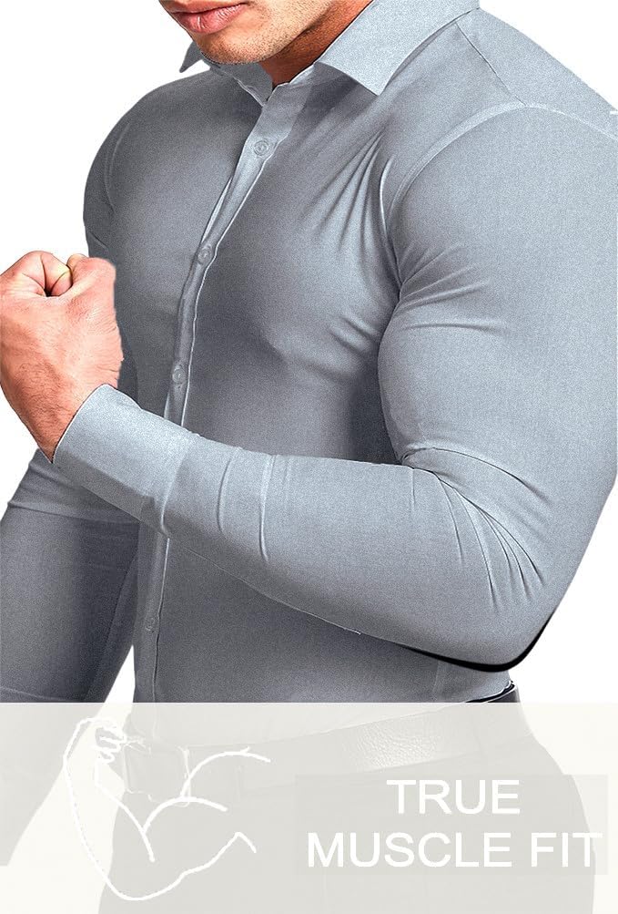 Versatile men's slim fit shirt, wrinkle-free & stretch comfort for formal or casual wear.