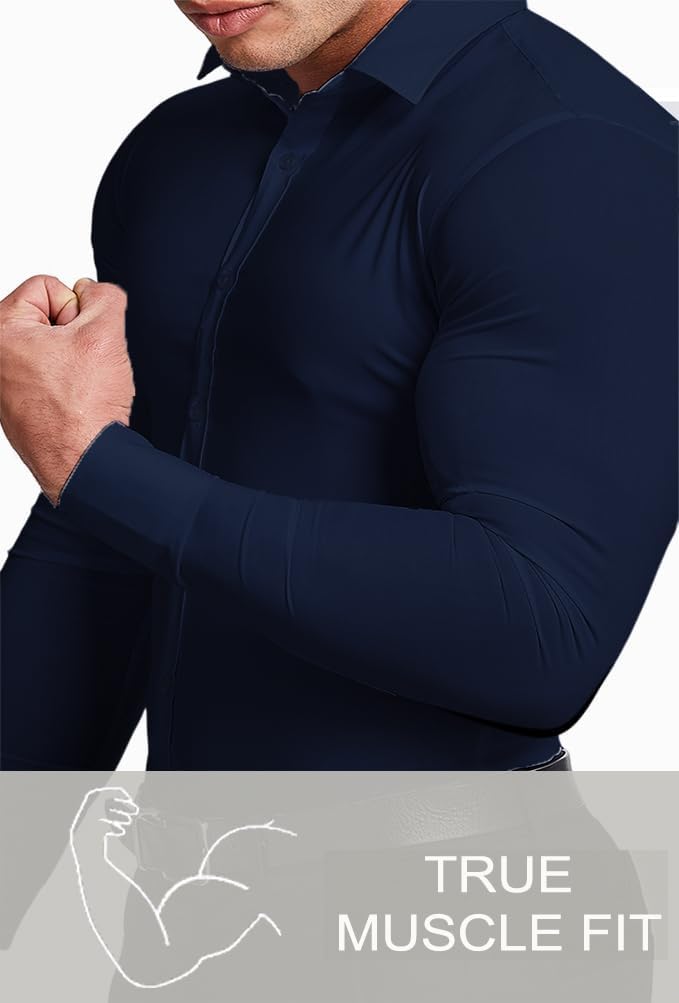 Men's dress shirt, slim fit, wrinkle-free, offering a perfect blend of elegance and practicality.