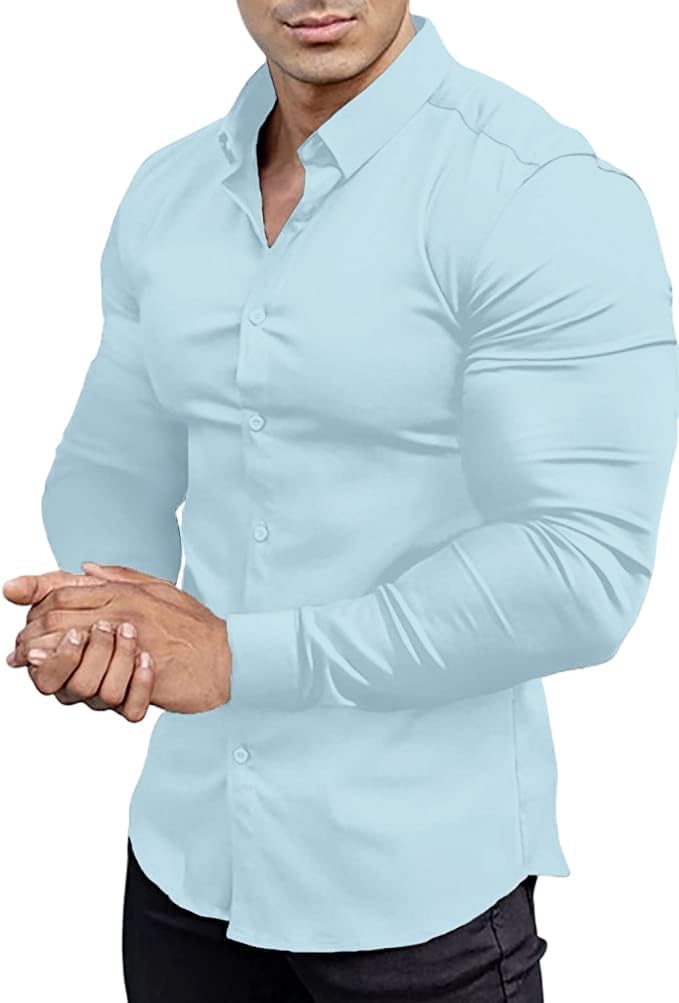 Men's fashion slim fit shirt, wrinkle-free with stretch, for comfort and a tailored look.