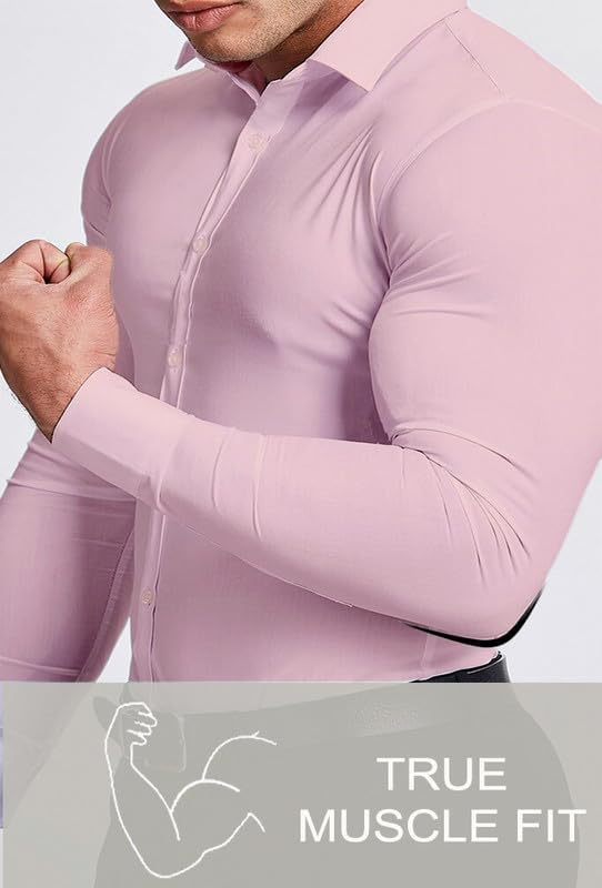 Men's sophisticated slim fit shirt, wrinkle-free & stretch comfort for versatile styling.