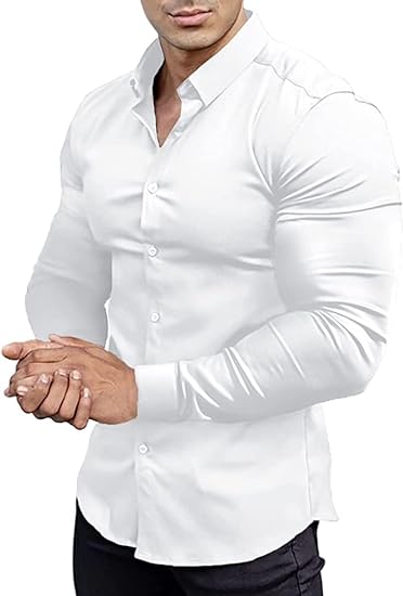 Long sleeve men's formal shirt, slim fit, wrinkle-free, ideal for sophisticated occasions.