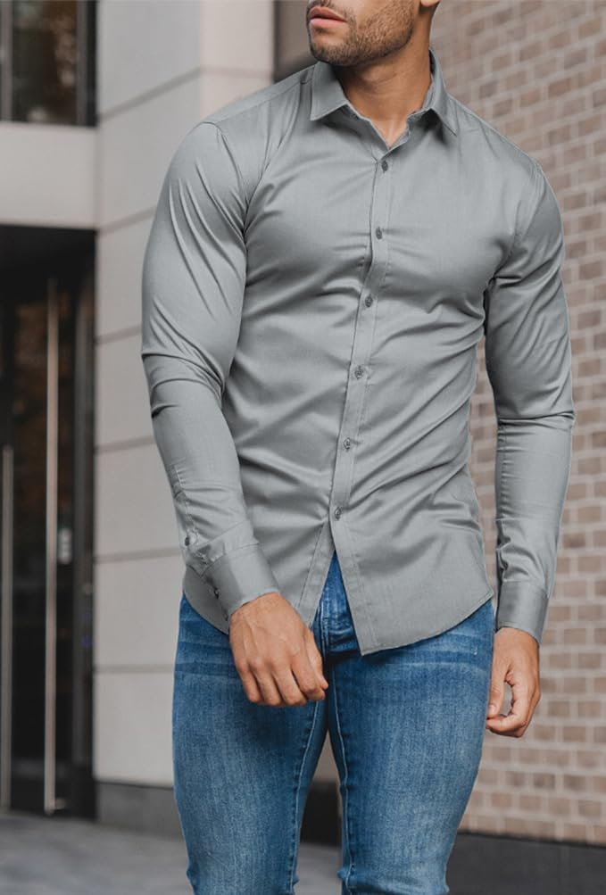 Men's easy-care slim fit shirt, wrinkle-free long sleeve for all-day comfort & style.