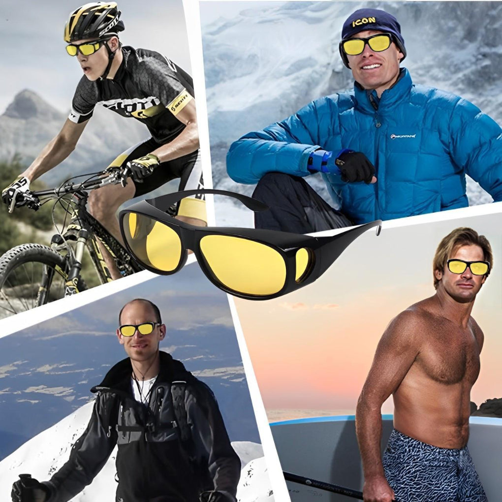 Comfortable men's driving glasses with yellow tint for superior anti-glare & visual clarity. Essential eye protection.