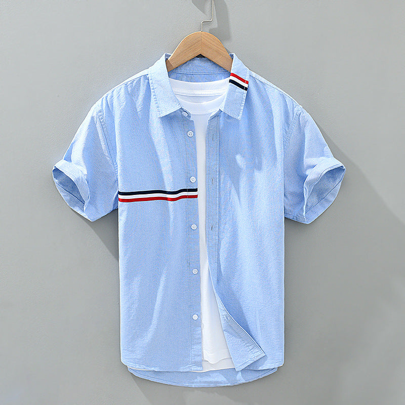 Men's Zen casual short sleeve shirt with a subtle chest stripe, ideal for summer & everyday relaxed wear.