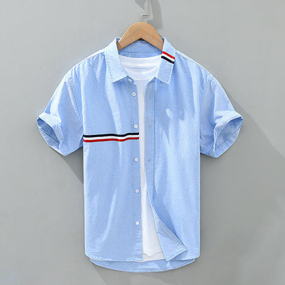Men's Zen casual short sleeve shirt with a subtle chest stripe, ideal for summer & everyday relaxed wear.