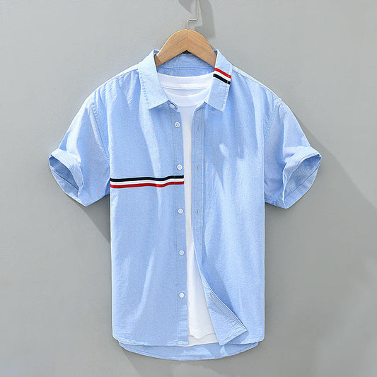 Men's Zen casual short sleeve shirt with a subtle chest stripe, ideal for summer & everyday relaxed wear.