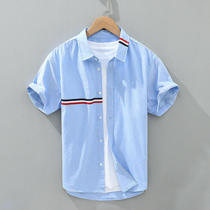 Men's Zen casual short sleeve shirt with a subtle chest stripe, ideal for summer & everyday relaxed wear.