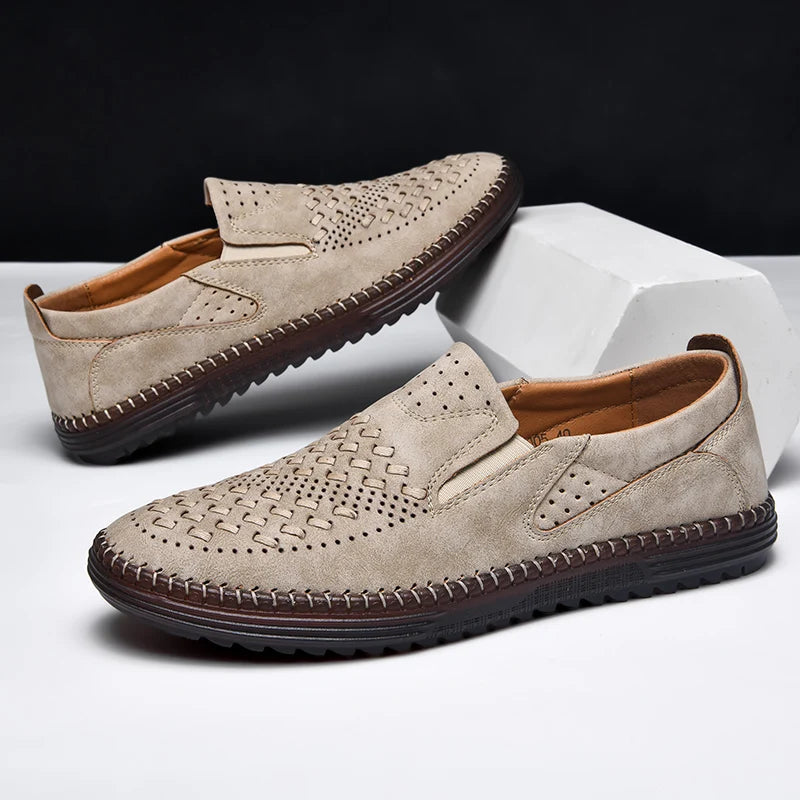 Durable mens casual shoes, hand-stitched loafers offering all-day comfort and style.