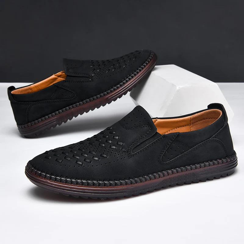 Mens perforated loafers, hand-stitched for breathability and a touch of modern sophistication.