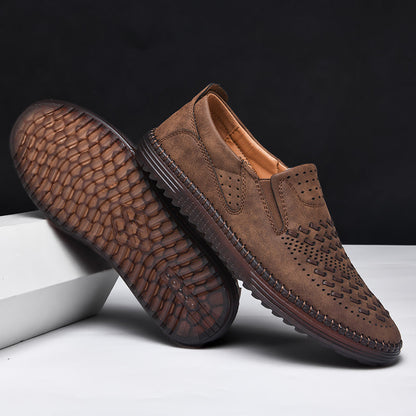 Classic mens slip-on shoes, hand-stitched for durability and sophisticated casual fashion.