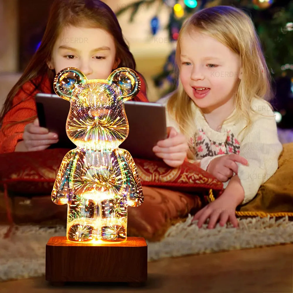 StarBear 3D firework projection mood lamp, a vibrant LED night light perfect for decorative ambient lighting.