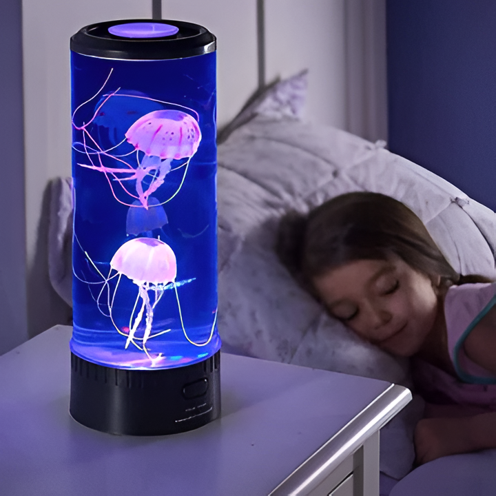 Mesmerizing LED jellyfish aquarium lamp, a calming night light for bedroom and home decor.