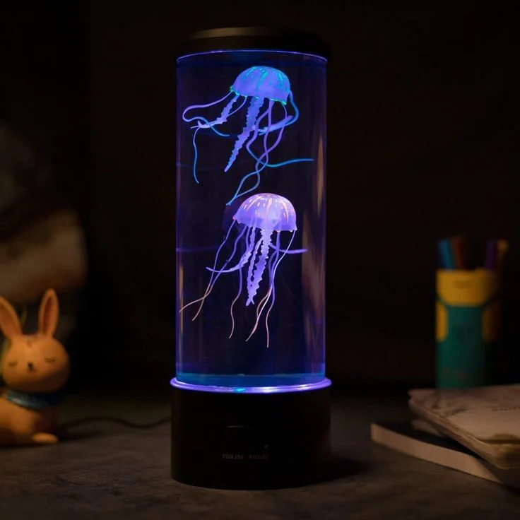 Stress-relieving LED jellyfish lamp, a mood and sensory light perfect for office or living room.