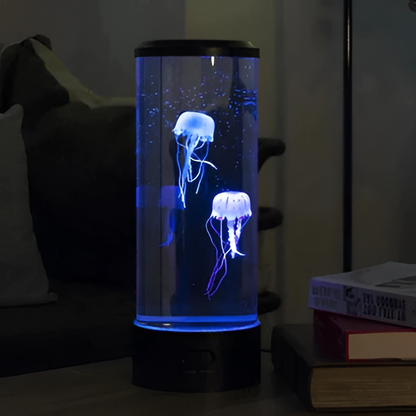 Decorative LED jellyfish table lamp, an aquarium light creating peaceful ambiance & home decor.