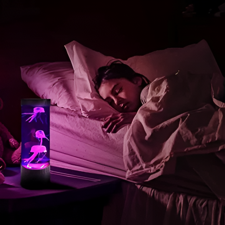 Realistic LED jellyfish lamp, a unique aquarium light and mesmerizing home decor for stress relief.
