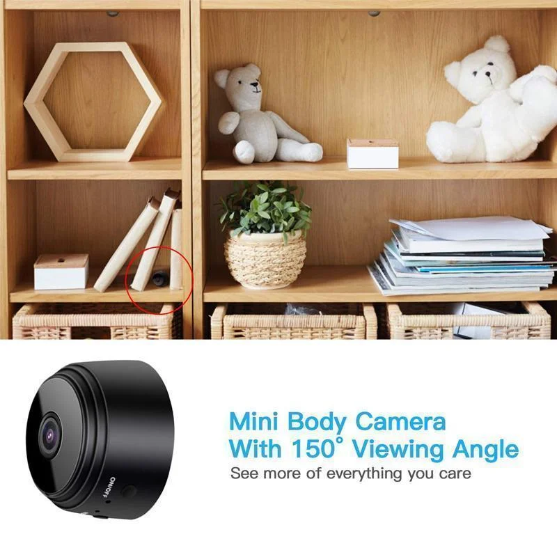 Compact 1080p WiFi security camera with night vision & magnetic base for discreet indoor home security.