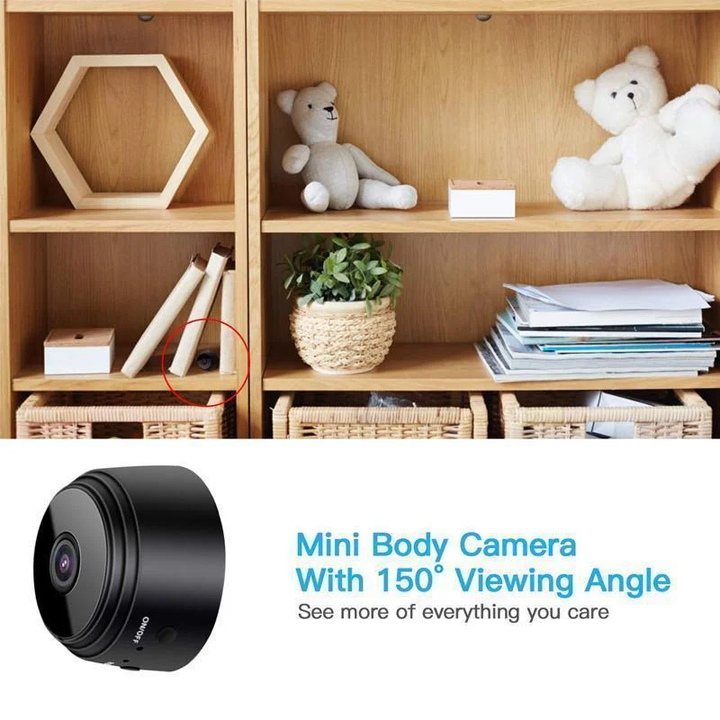 Compact 1080p WiFi security camera with night vision & magnetic base for discreet indoor home security.