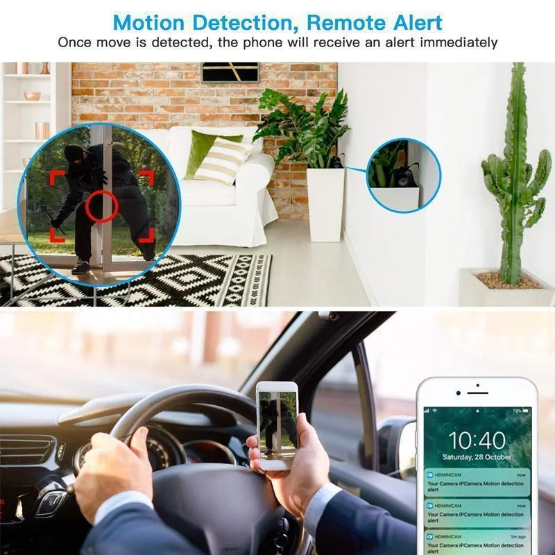 Wireless 1080p mini security camera with magnetic mount for easy setup & discreet indoor home surveillance.