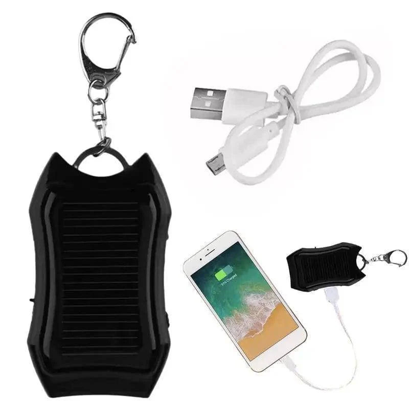 Durable mini solar power bank and keychain LED light, essential outdoor gear for any explorer.