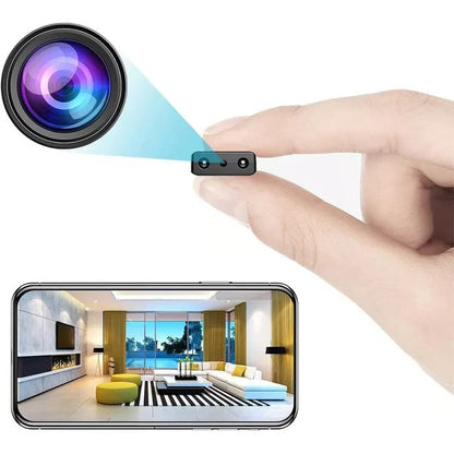 Discreet micro WiFi security camera, perfect as a nanny cam for hidden home surveillance with HD video.