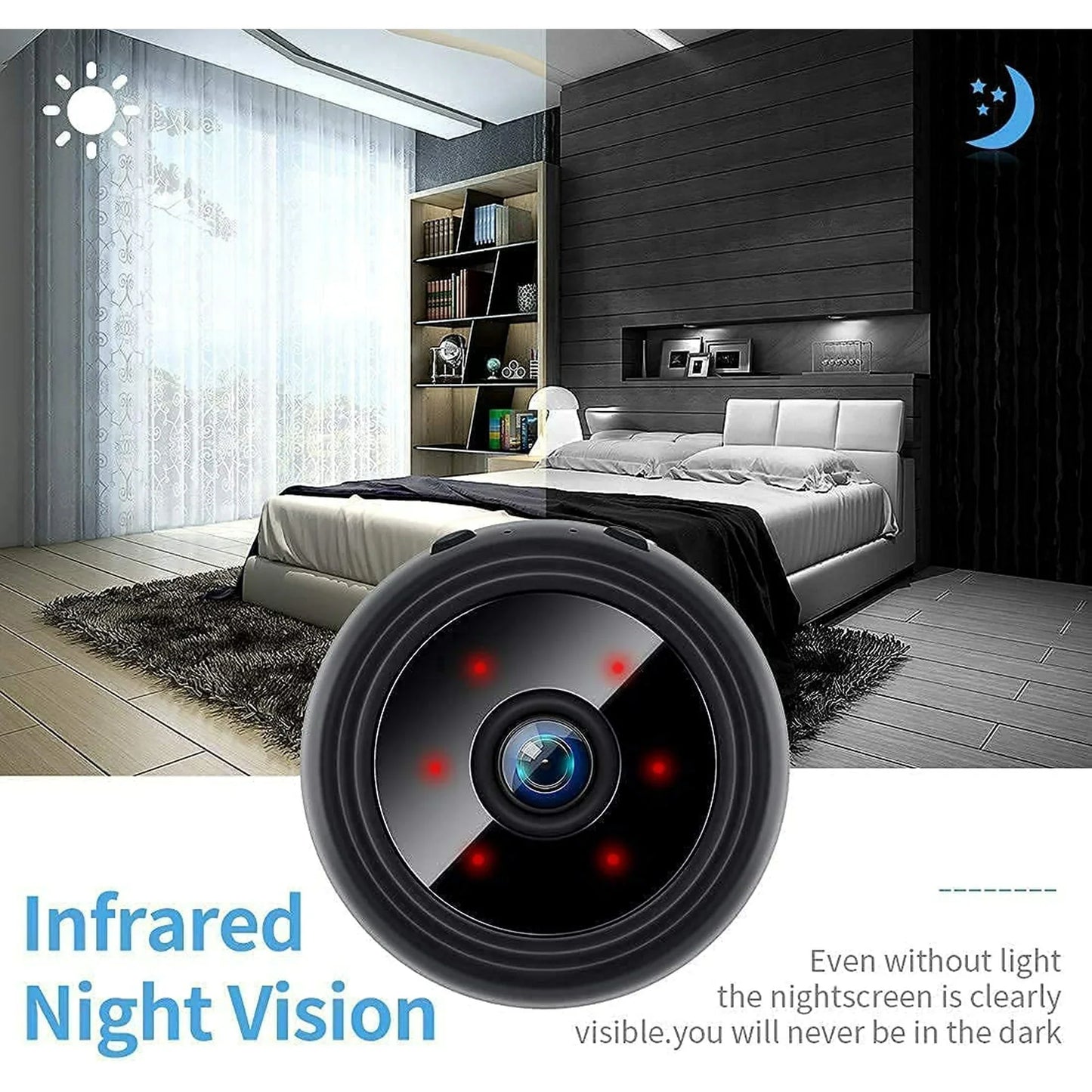 Discreet mini spy camera with wireless live video, audio, night vision, and magnetic mount for covert monitoring.