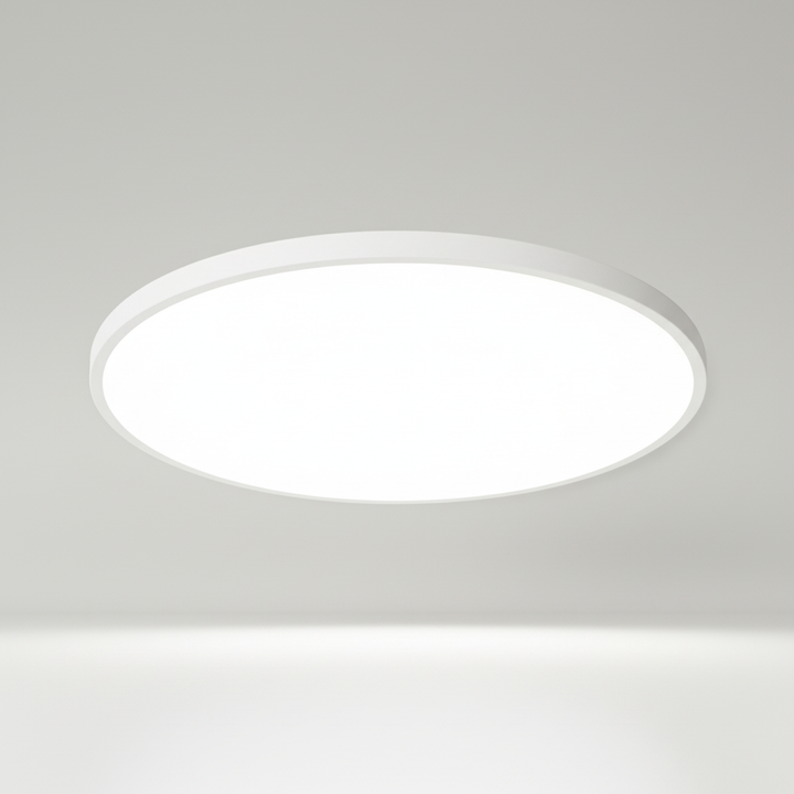 Sleek AuraSphere LED ceiling light, perfect for modern bedroom or dining room ambient lighting.