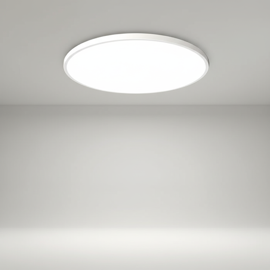 Round minimalist LED ceiling light, offering modern, energy-saving illumination for any indoor space.