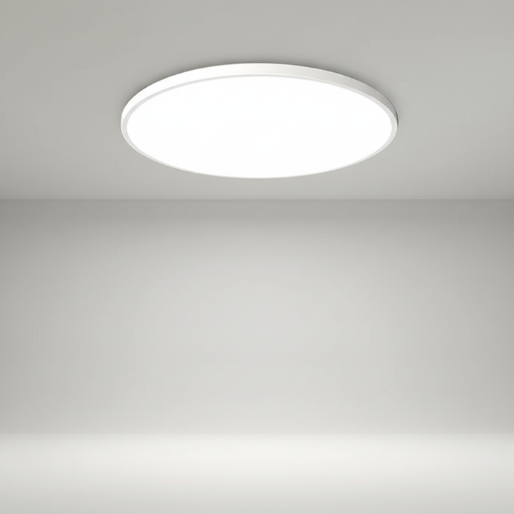 Round minimalist LED ceiling light, offering modern, energy-saving illumination for any indoor space.