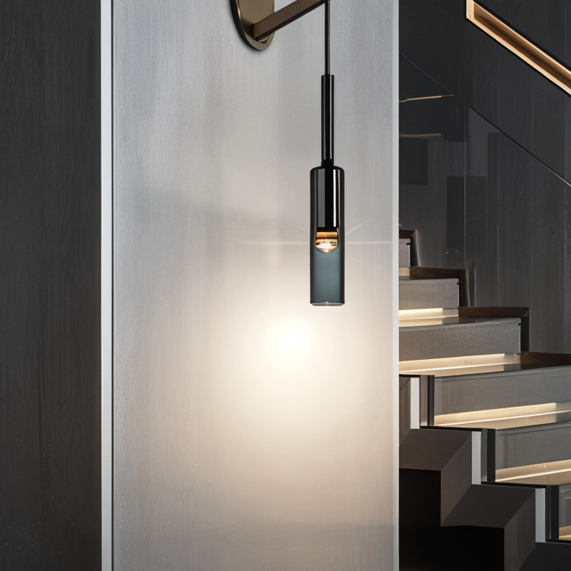 Minimalist Orvane wall lamp with elegant smoke glass for modern interior design & ambient LED light.