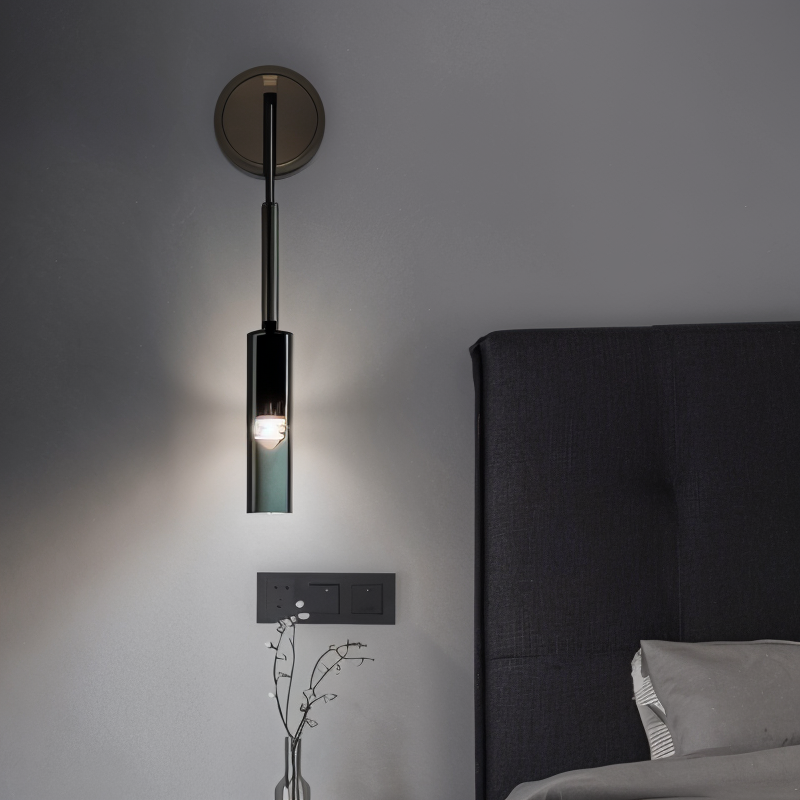 Orvane minimalist metal wall lamp, contemporary design with elegant smoke glass shade & LED ambient light.