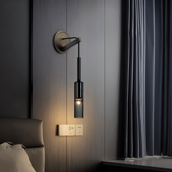 Sleek minimalist Orvane wall lamp with sophisticated smoke glass, a modern lighting solution for stylish homes.
