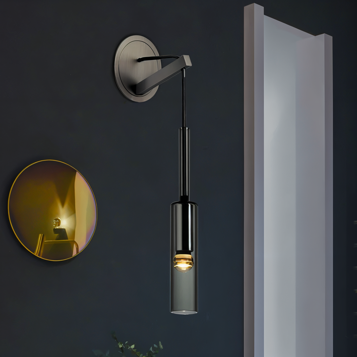 Designer Orvane minimalist wall lamp, smoke glass & modern metal construction, perfect for contemporary interior accents.