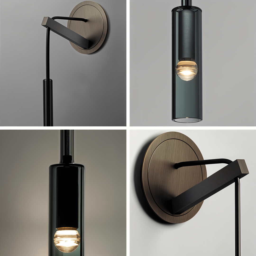 Beautiful Orvane minimalist wall lamp with unique smoke glass, providing elegant ambient light for modern interiors.
