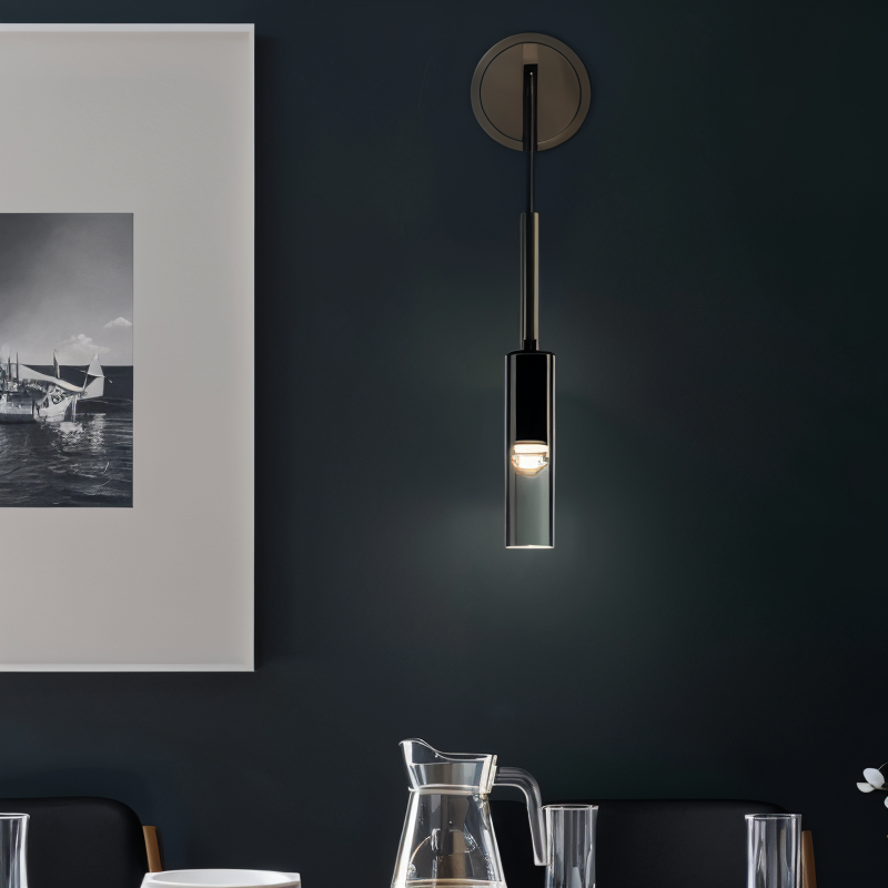 Premium Orvane minimalist wall lamp, smoke glass & copper finish, a designer piece for elegant modern home decor.