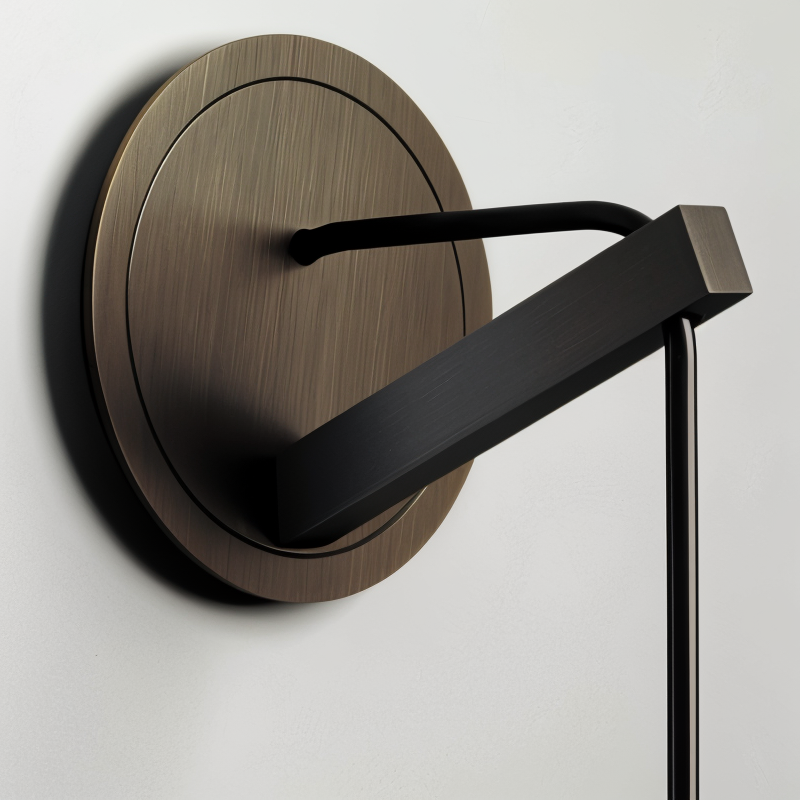 Orvane wall lamp with round smoke glass shade & metal base, a minimalist lighting fixture for modern interiors.