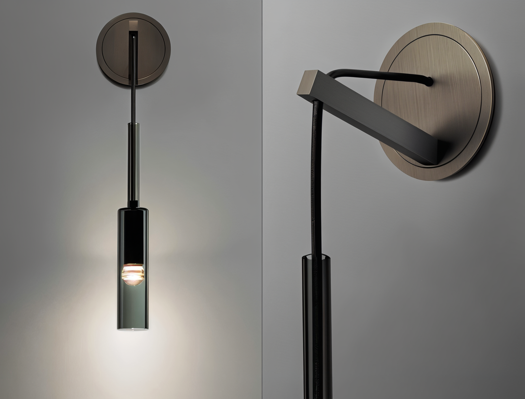 Minimalist Orvane wall lamp, smoke glass, modern decor, LED lighting, elegant interior design, space saving home accent.