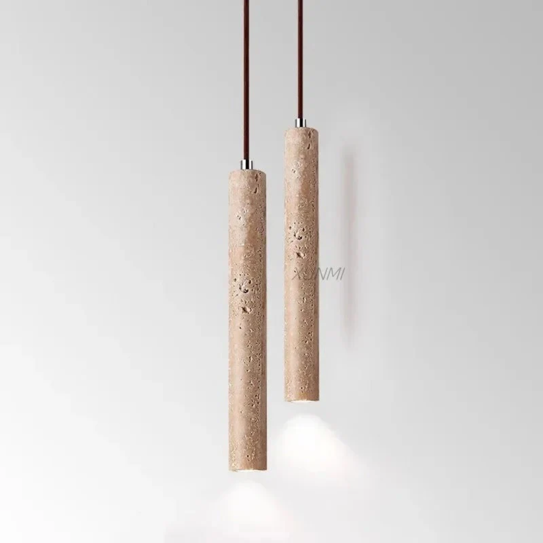 Minimalist Travertine Wabi-Sabi LED Chandelier, elegant modern home lighting for living & dining rooms.