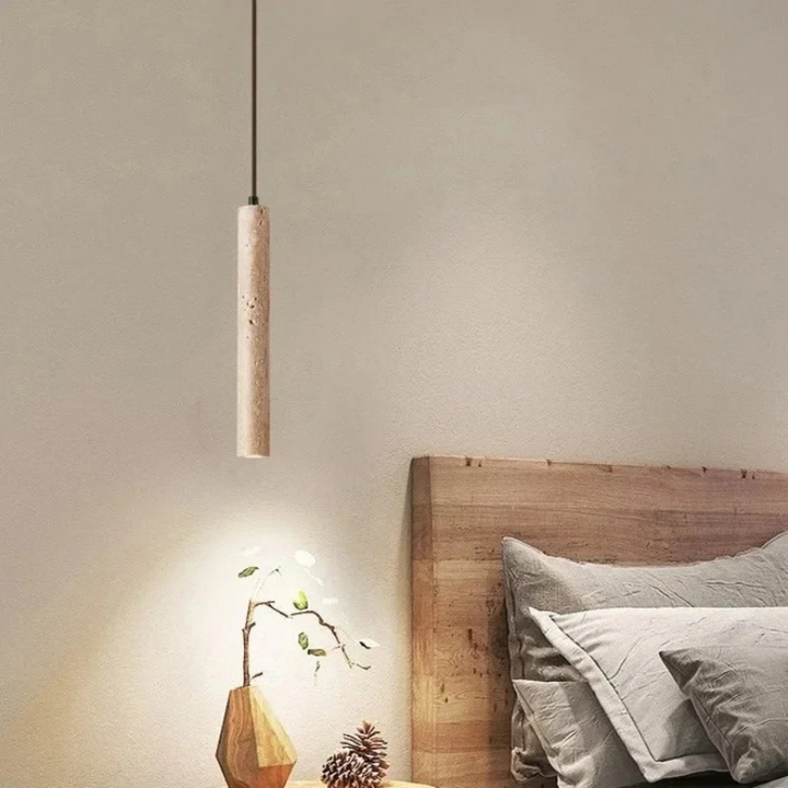 Luxury Wabi-Sabi LED chandelier, crafted from natural travertine, creating a serene modern ambiance.