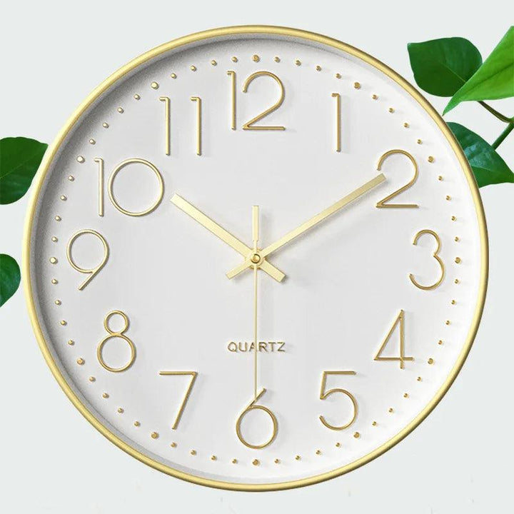 12-inch round silent quartz wall clock, non-ticking design for a peaceful and contemporary living space.