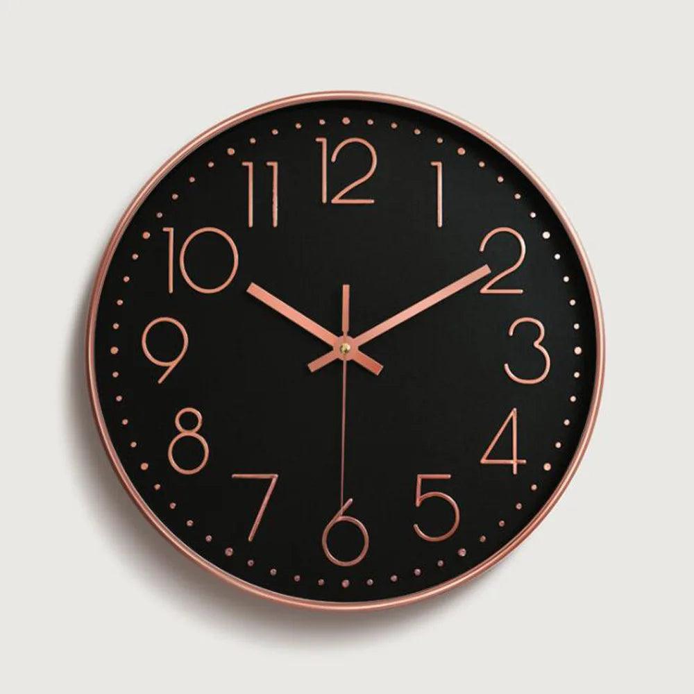 Elegant 12-inch modern wall clock, featuring silent quartz movement for any office or home.