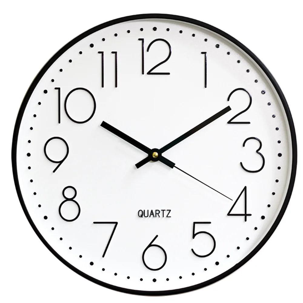 Contemporary 12-inch non-ticking decorative wall clock with clear numbers for easy reading.