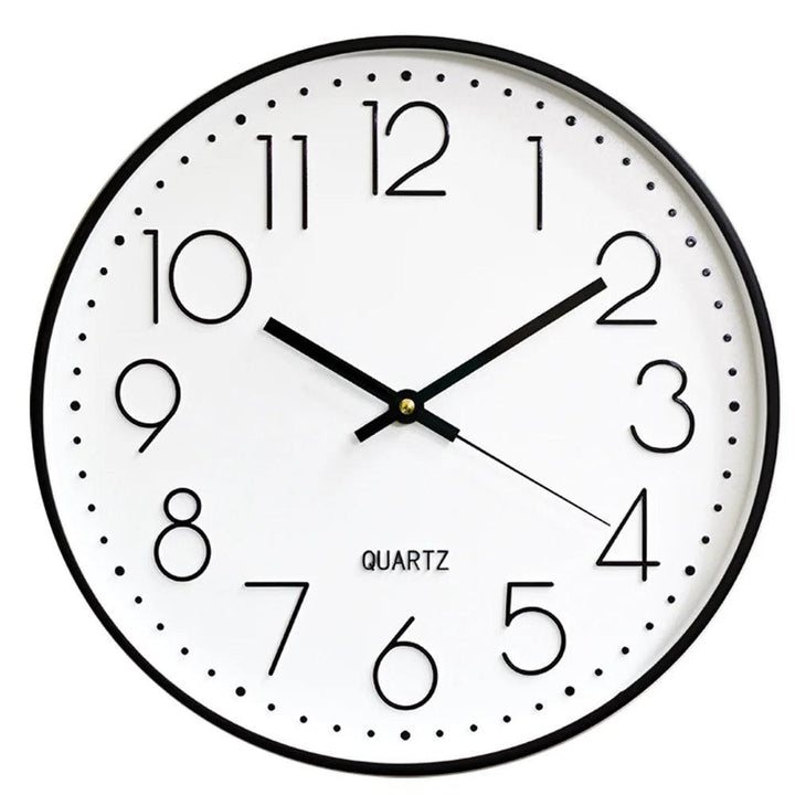 Contemporary 12-inch non-ticking decorative wall clock with clear numbers for easy reading.