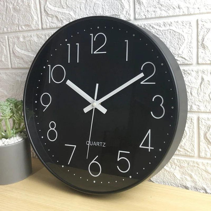 12-inch round non-ticking quartz wall clock, great for study spaces, ensures peaceful environment.