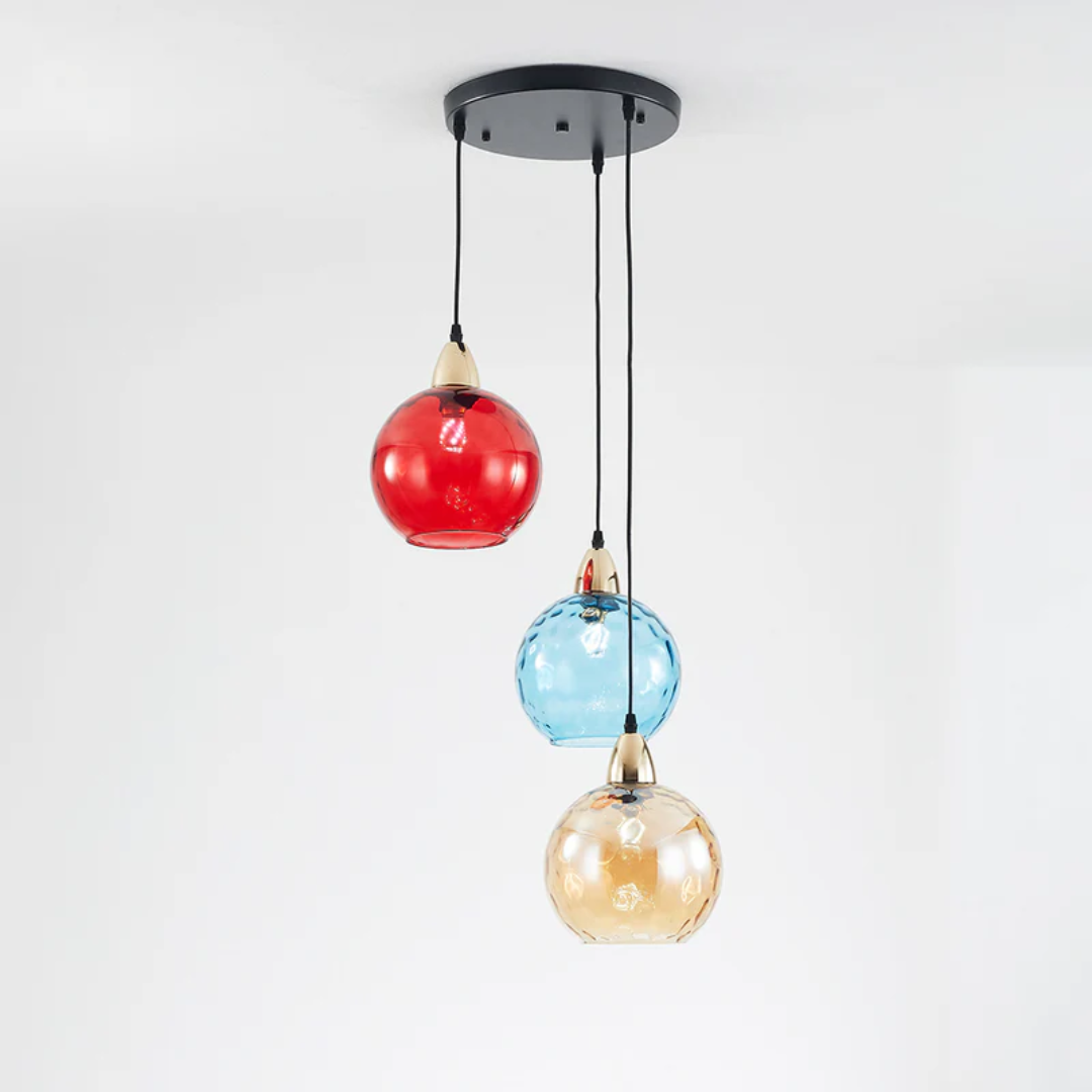 Contemporary modern lighting fixture, 3-lamp cascade design pendant light.