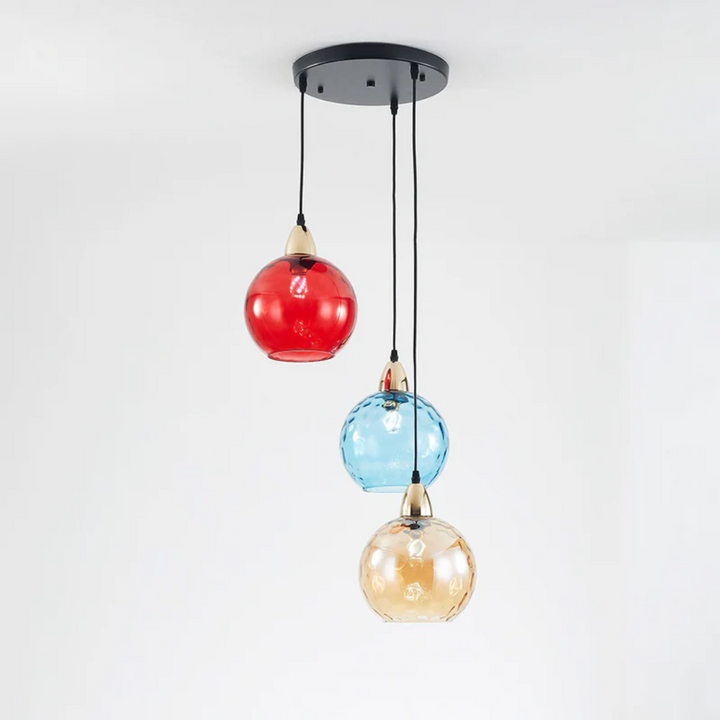 Contemporary modern lighting fixture, 3-lamp cascade design pendant light.