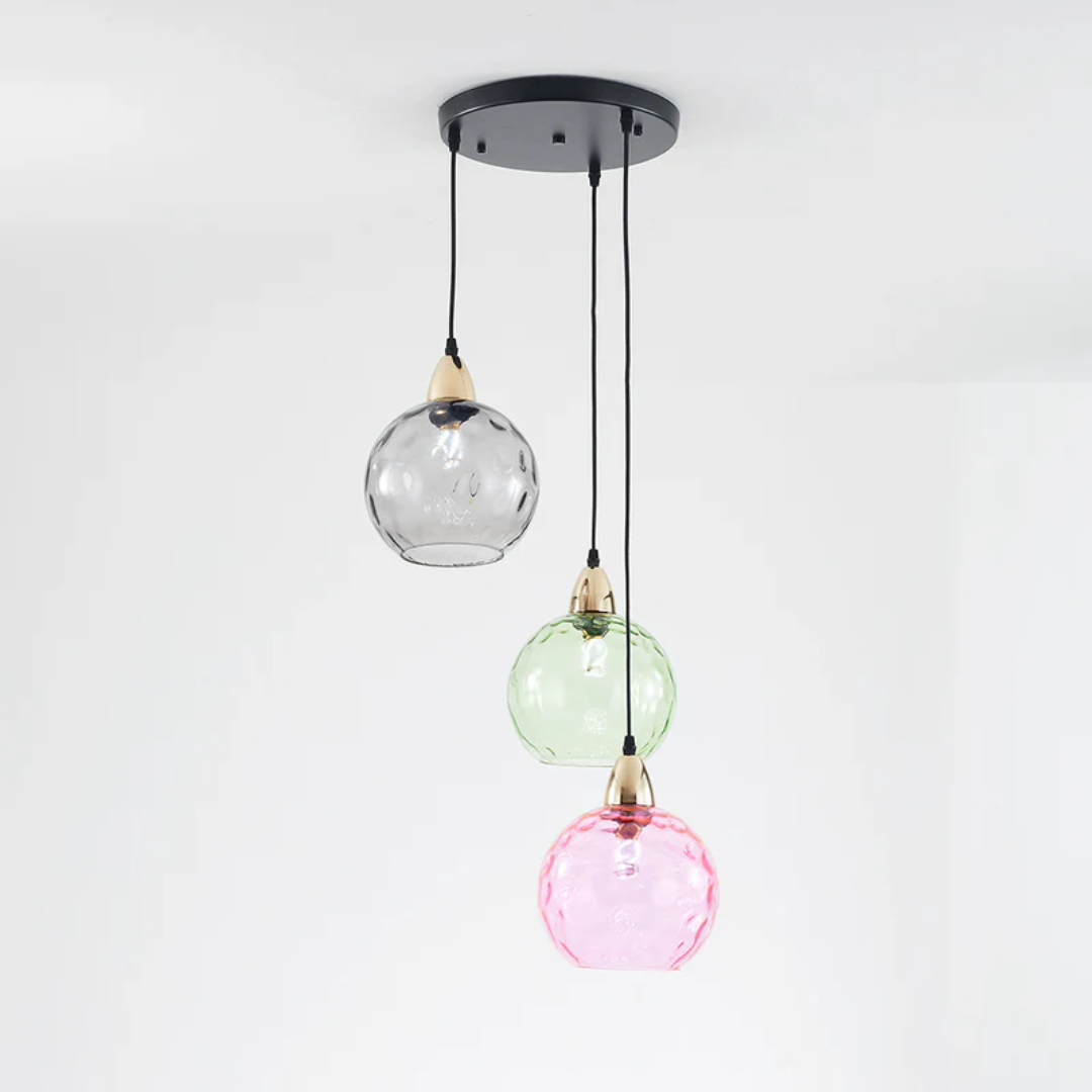 Dining room elegant cluster pendant light, modern 3-lamp cascade design fixture.